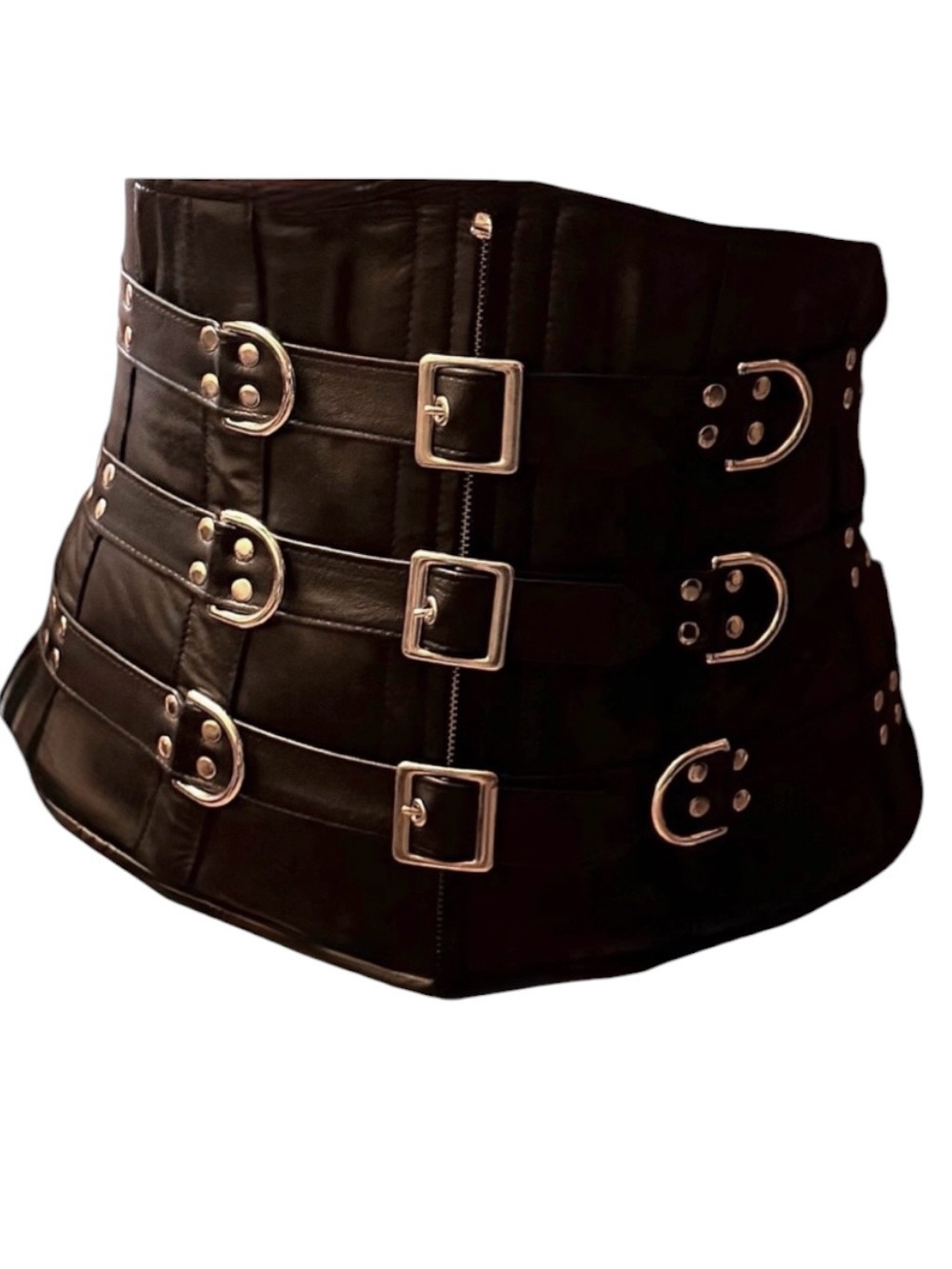 North Bound Leather Under-bust Corset w 3 Leather Buckles + 12 D-Rings & Zipper